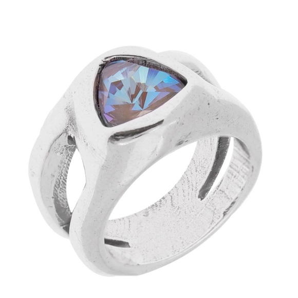 Silver ring with triangle Aquamarine, Blue crystal - Picture 3 of 7